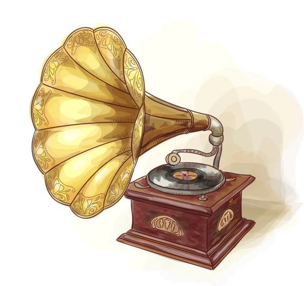 Oldtimer-Grammophon. wtercolor Imitation. — Stockvektor