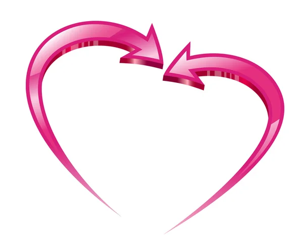 Dwie różowe strzałki utworzyć kształt serca. — Wektor stockowy