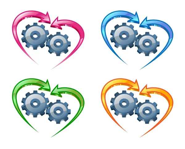 Engrenages et flèches en forme de cœur . — Image vectorielle
