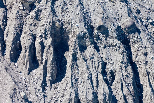 Erodierte Gletschermoräne aus Schlamm, Kiesel und Geröll — Stockfoto
