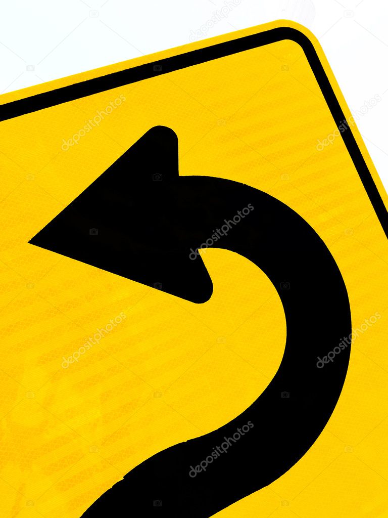 Arrow on roadsign pointing left for betterment
