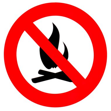 Round fire ban sign symbol isolated on white clipart