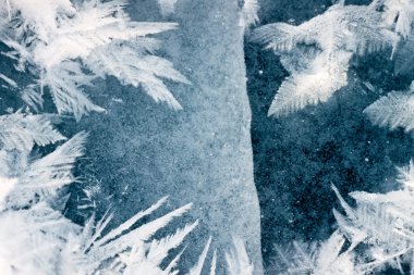 Cracked ice surface and hoar-frost ice crystals clipart