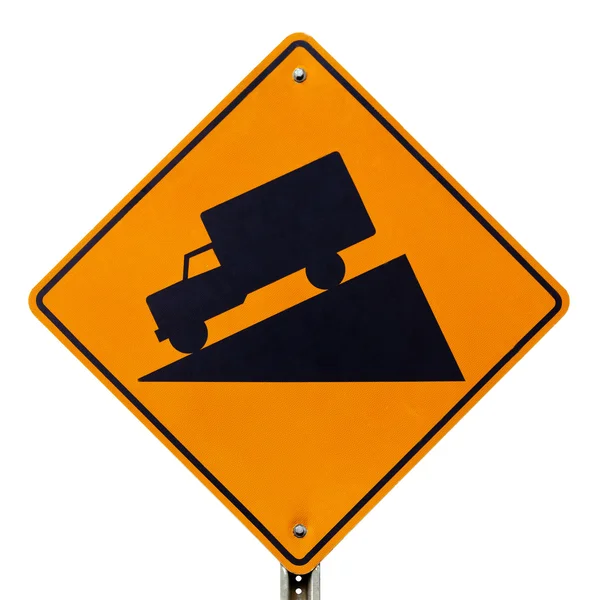 Ripida collina di grado avanti segnale stradale di avvertimento sul bianco — Foto Stock