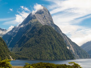 Milford Sound and Mitre Peak in Fjordland NP, NZ clipart