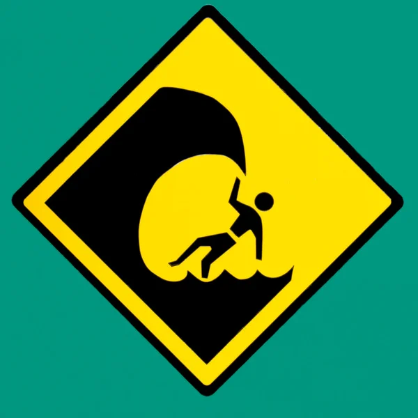 Perigoso sinal de aviso de símbolo de risco de surf no verde — Fotografia de Stock
