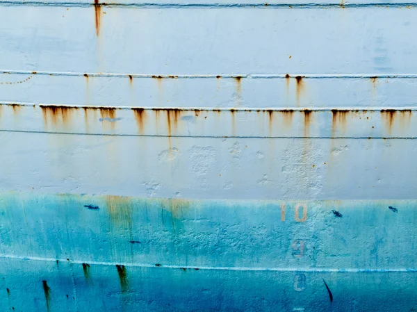 Fundo do casco de aço grungy azul do navio do oceano — Fotografia de Stock