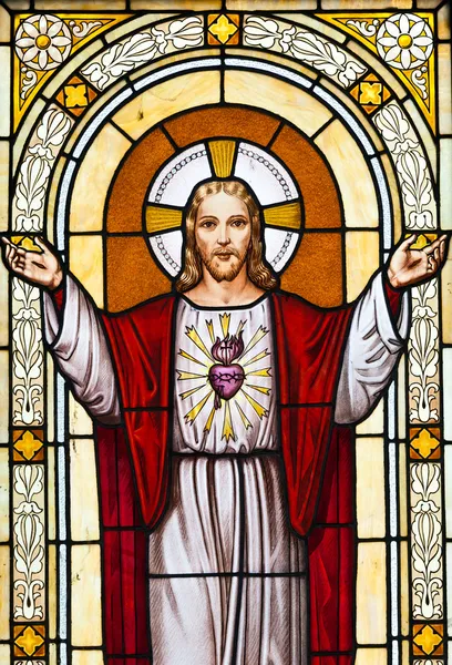 Jezus okno obraz na cmentarzu — Zdjęcie stockowe