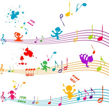 Colored stave with kids singing clipart