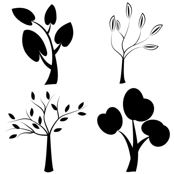 Set siyah ağaçlarının silhouettes — Stok fotoğraf