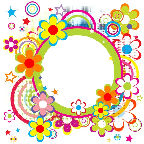 Happy frame for kids with circles, flowers and stars — Stock Photo, Image