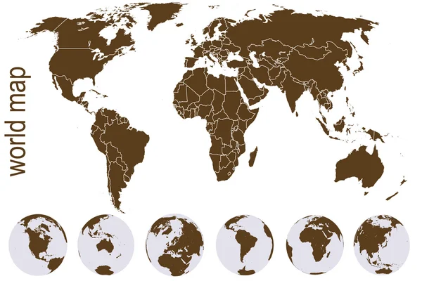 Mapa świata brązowy z ziemi globusy — Zdjęcie stockowe