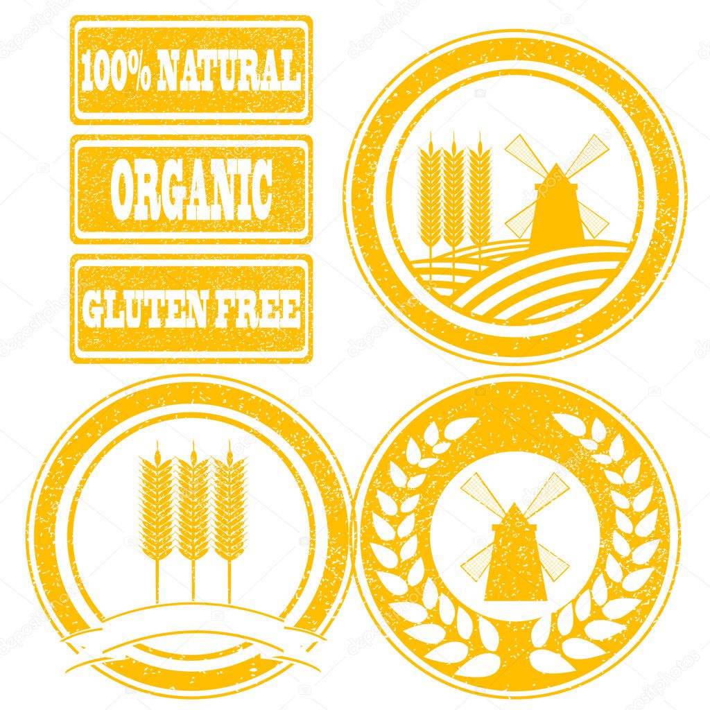 Food orange rubber stamps labels collection for whole grain cere