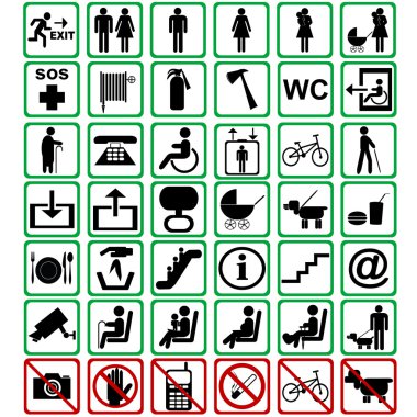 International signs used in transportation means clipart