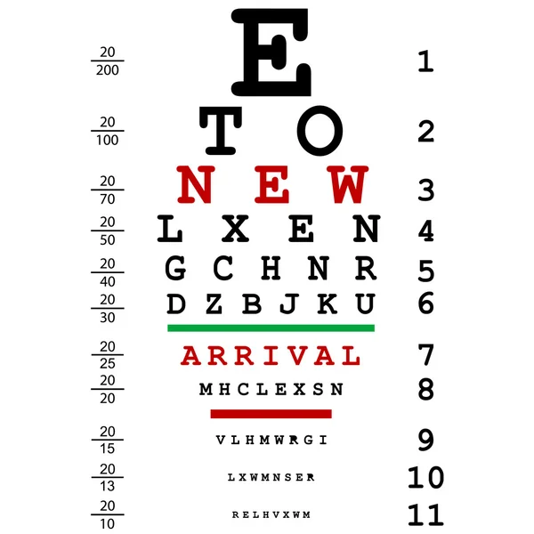 New arrival advertising with optical eye test used by doctors — Stock Photo, Image