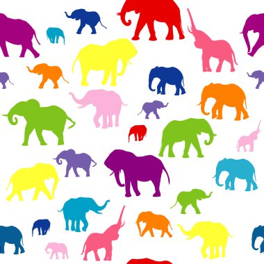 Seamless background with colored elephants silhouettes clipart