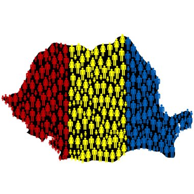 Romania's map with Romania's flag made of clipart