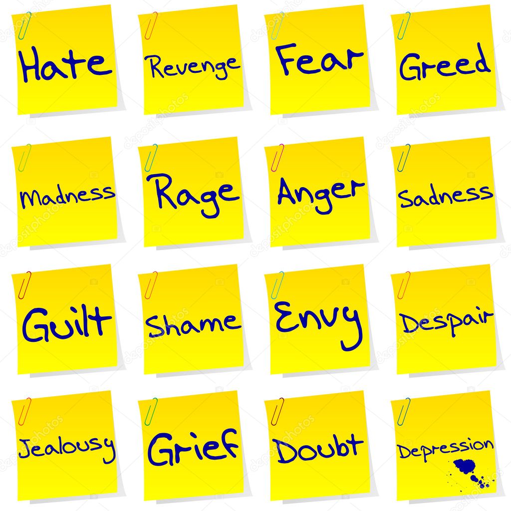Set of post its with netgative emotions