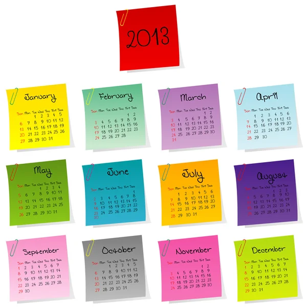Kalendář 2013 vyrobené z barevných post-it sada — Stock fotografie