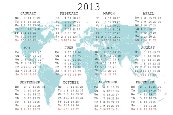 Calendario 2013 con mapa azul para su cuaderno o agenda — Foto de Stock