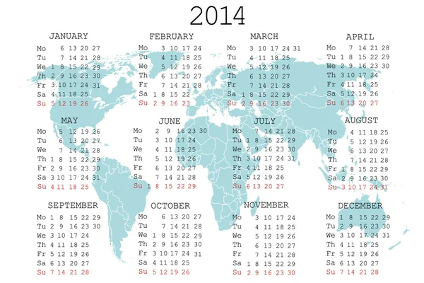 Kalendarz 2014 z mapa niebieski notatnik lub agendy — Zdjęcie stockowe