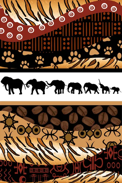 Αφρικανική φόντο από εθνοτικές μοτίβα και ελέφαντες silhouett — Φωτογραφία Αρχείου