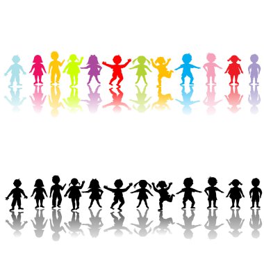 Happy children silhouettes clipart