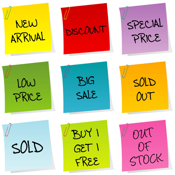 Sale announcements, set of post it