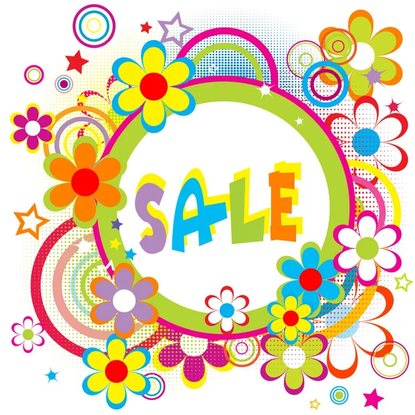 Sale advertisement with circles and flowers — Stock Photo, Image