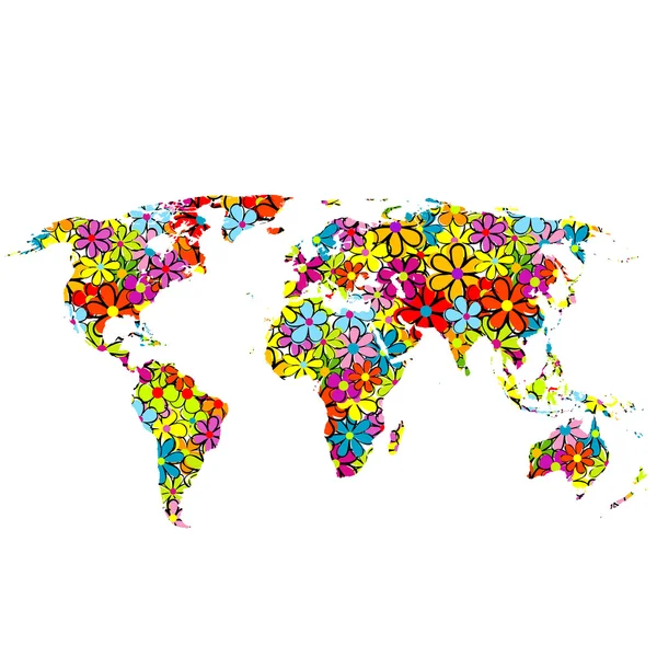 Blommig världskarta — Stockfoto