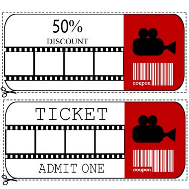 Sale voucher and entrance ticket for cinema movie clipart