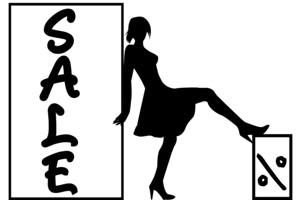 Verkoop aankondiging met sext vrouw silhouet — Stockfoto