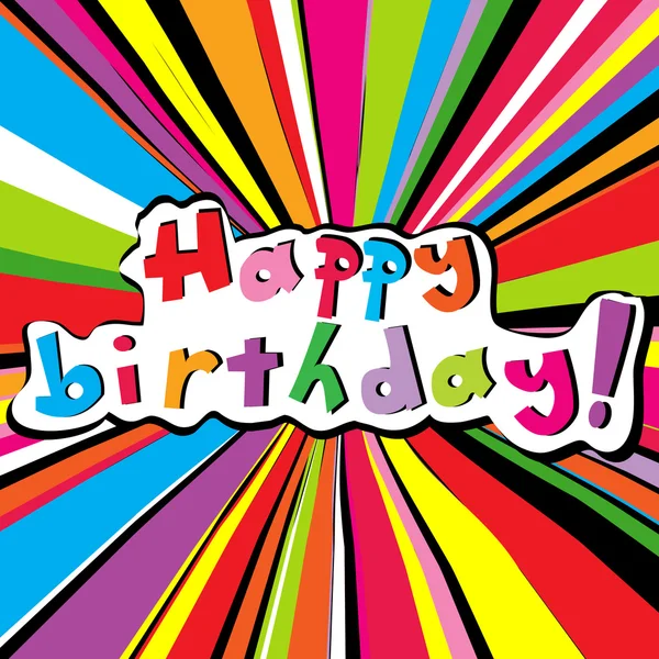 Happy birthday card with colored sunburst — Stock Photo, Image