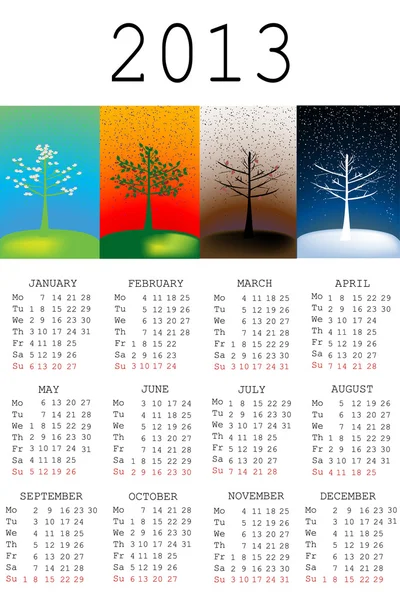 Kalender 2013 mit Baum zu allen Jahreszeiten — Stockfoto