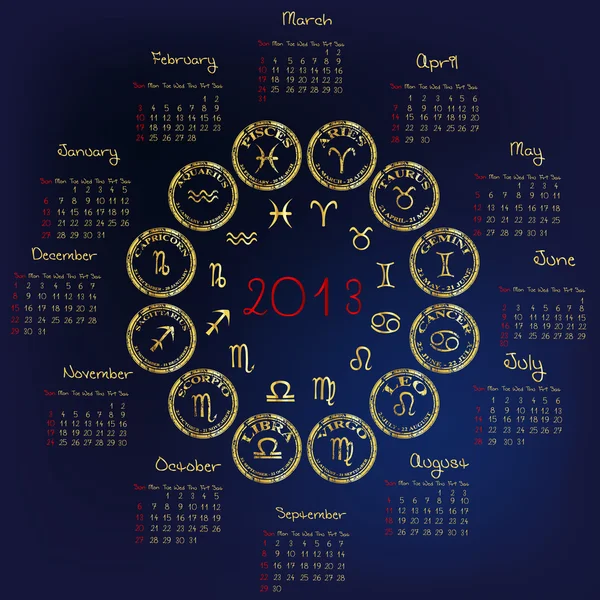 2013 Calendar with astrology signs — Stock Photo, Image