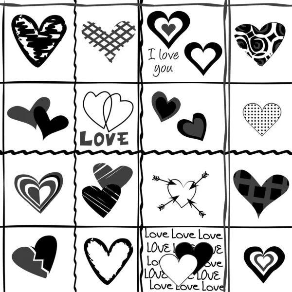 Dia dos Namorados fundo com corações pretos estilizados — Fotografia de Stock