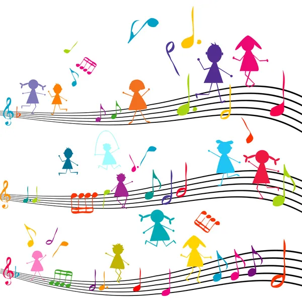 Nota musical con niños tocando con las notas musicales —  Fotos de Stock