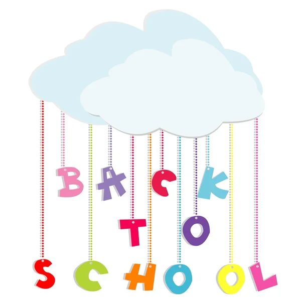 Назад до шкільної ілюстрації з кольоровими літерами та хмарами — стокове фото