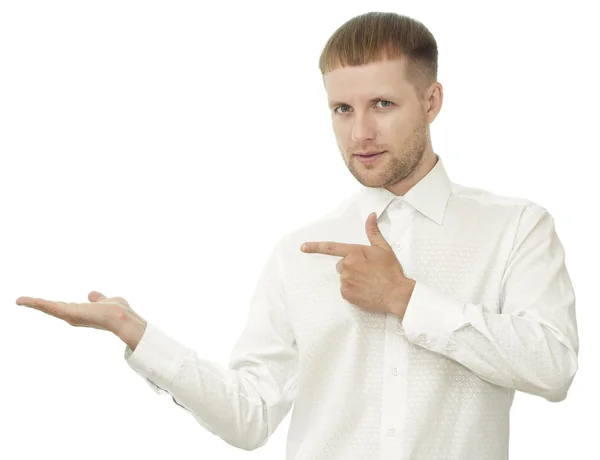 Man points to the thing — Stock Photo, Image