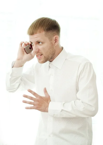 Man swears by phone — Stock Photo, Image