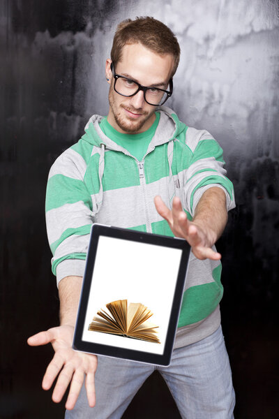 Smart Nerd Man With Tablet Computer - Digital library