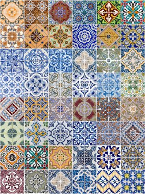 Set of 48 ceramic tiles patterns clipart