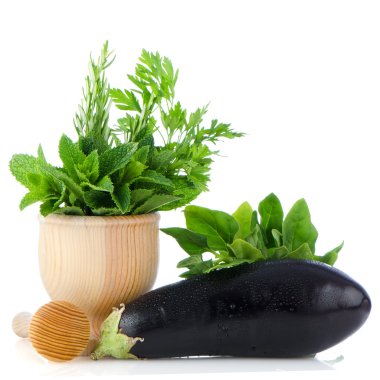 Eggplant and green herb leafs clipart