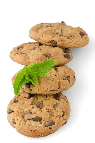 Chocolate cookies with mint leaves — Stock Photo, Image