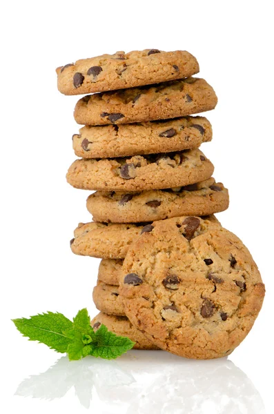 Biscoitos de chocolate com folhas de hortelã — Fotografia de Stock