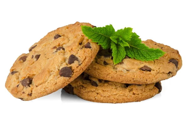 Biscoitos de chocolate com folhas de hortelã — Fotografia de Stock