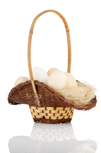 Eggs on a basket — Stock Photo, Image