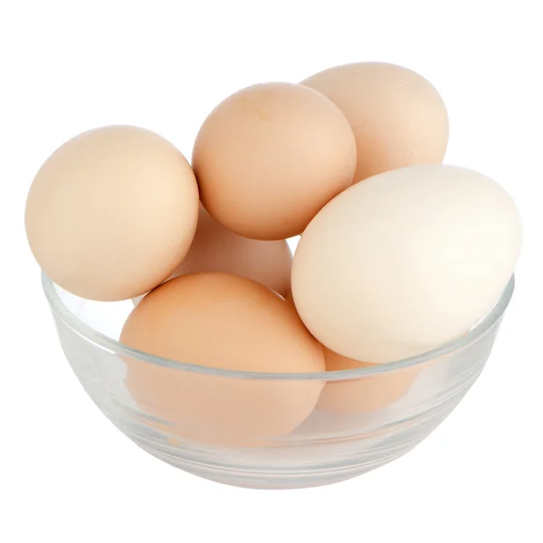 Eggs in glass bowl — Stock Photo, Image