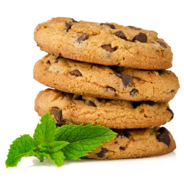 Chocolate cookies with mint leaves clipart