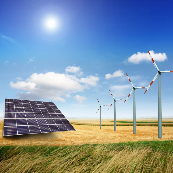 Windmühle und Photovoltaik — Stockfoto